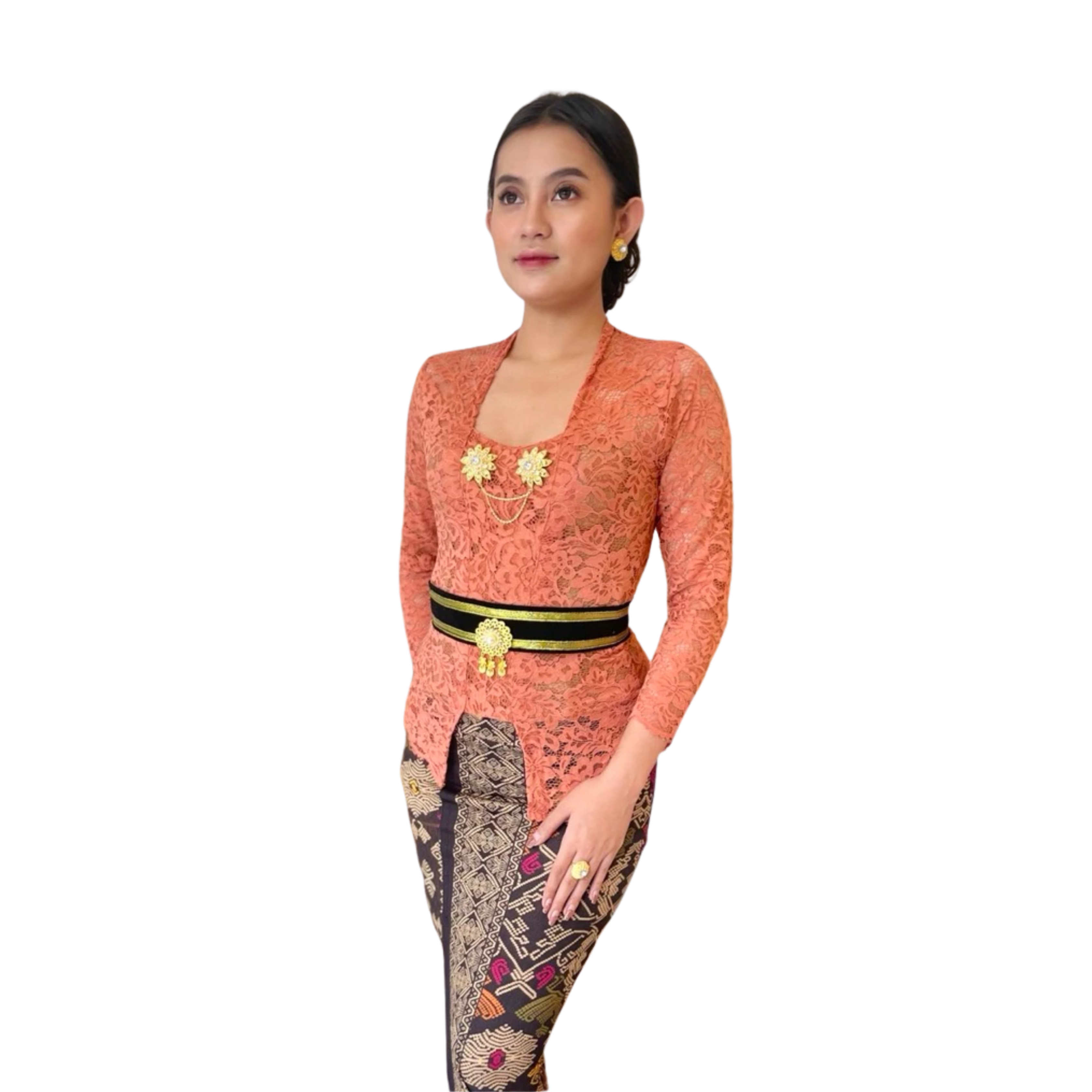 Kebaya Melati Full Set – Coral Orange | Stretch Batik Wear (Bali Style)