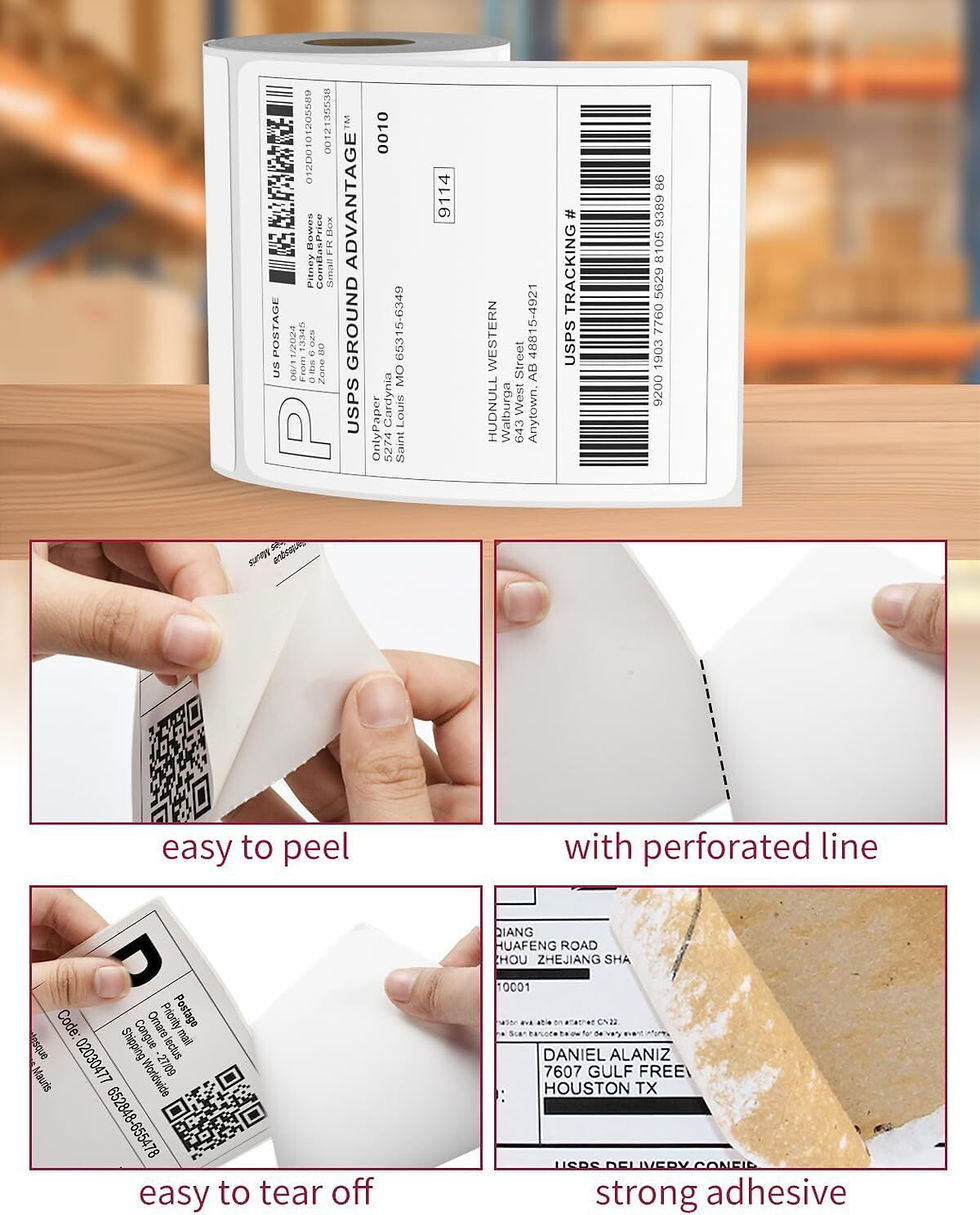 Thumbnail: Thermal Shipping Labels 4" x 6" (100 × 150mm) – Strong Adhesive, Perforated, 350
