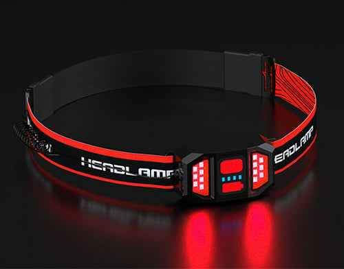 Thumbnail: 230° Wide-Angle Headlamp Flashlight with Red Taillight 3 Light Modes Lightweight