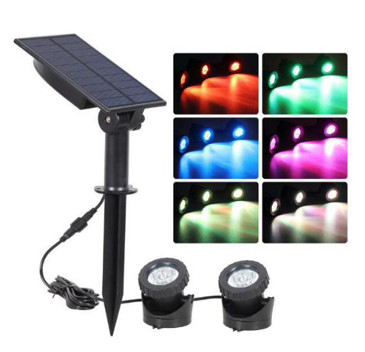RGB Solar Lights, Solar Spotlight with 2 Lamp Heads Waterproof