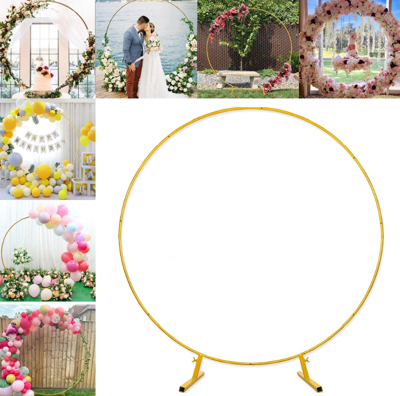 Thumbnail: 2m Gold Round Backdrop Stand – Metal Circle Arch for Party & Wedding