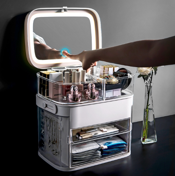 Cosmetics Storage Box, Cosmetics Storage Box with LED Light & Mirror