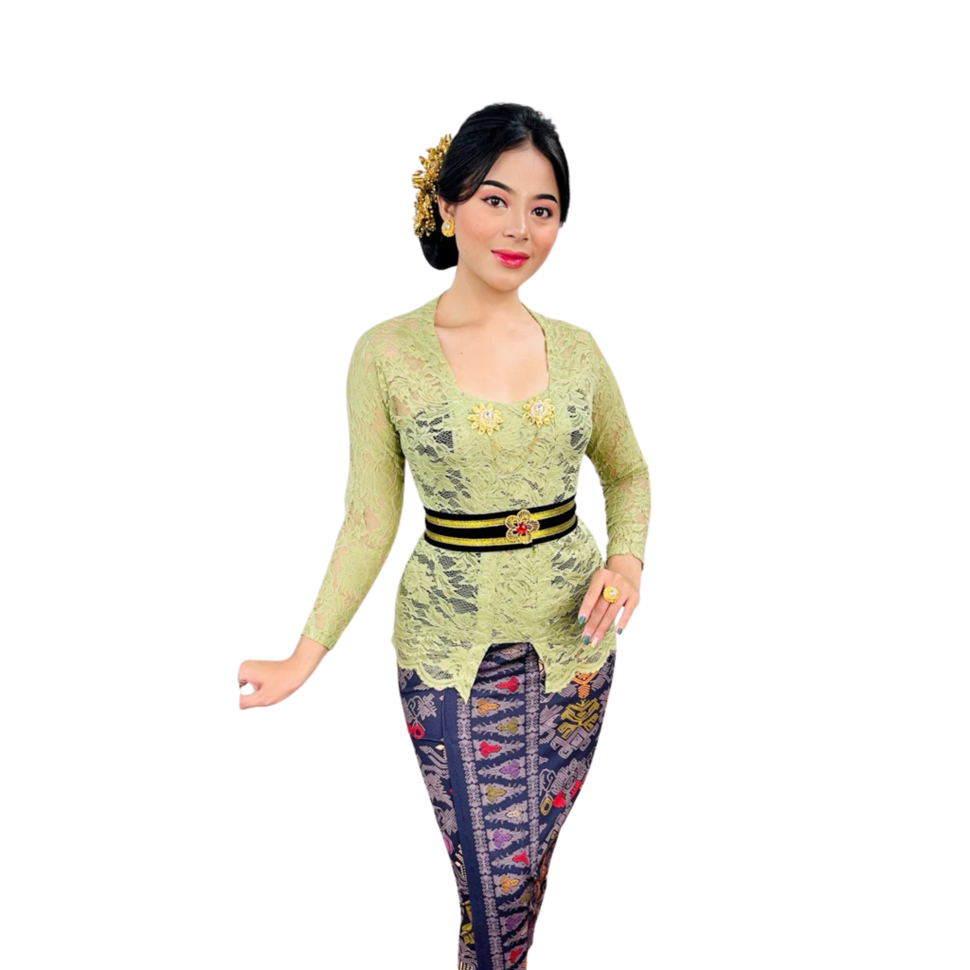 Kebaya Melati Full Set – Sage Green | Stretch Batik Wear (Bali Style)