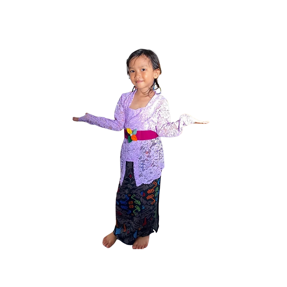 Thumbnail: Lilac Purple Kids Kebaya - Traditional Lace Blouse Set – Stretchy & Comfortable