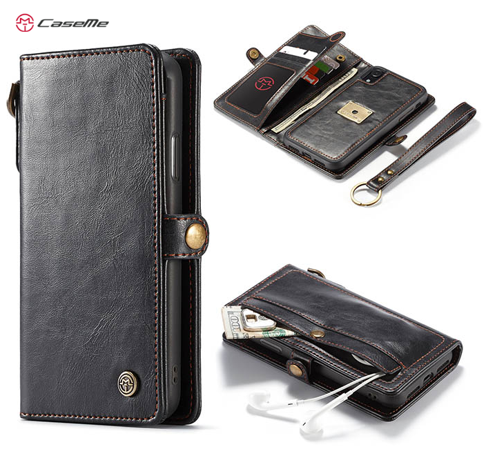 iPhone XR Case, iPhone XR Case Magnetic Flip Card Leather Removable - Black