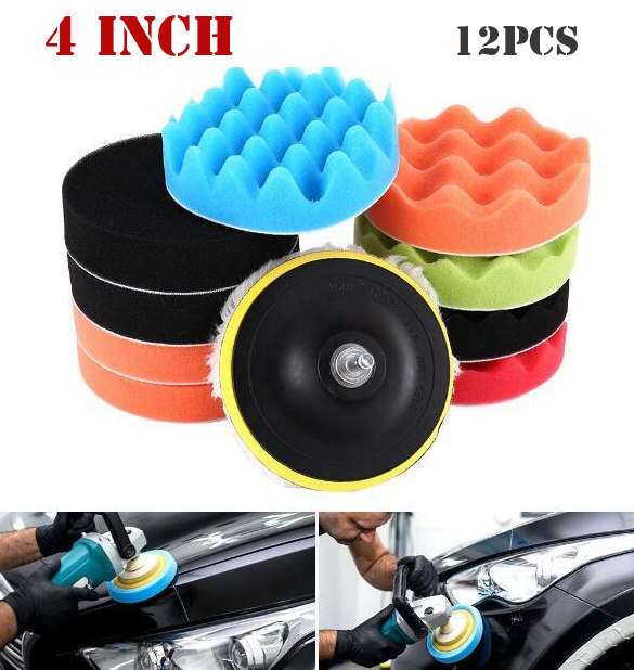 Car Polisher Polishing Waxing Buffing Woolen & Sponge Pads Kit 4 Inch
