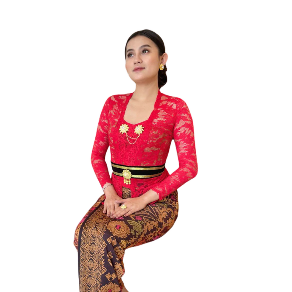 Thumbnail: Kebaya Melati Full Set – Chilli Red | Stretch Batik Wear (Bali Style)