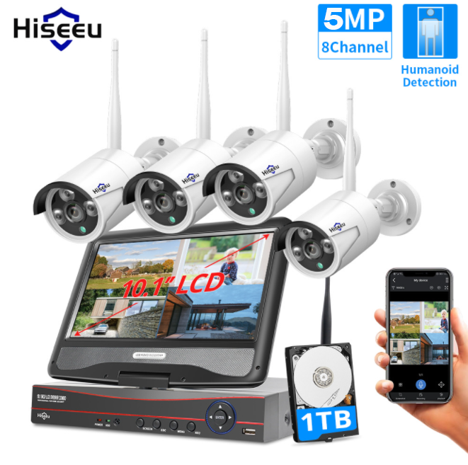 Hiseeu 5MP Wireless Camera Security Camera System With Monitor 1TB Hard Drive