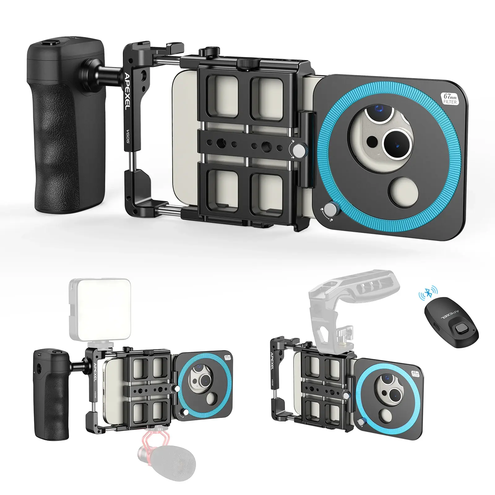 Universal Metal Phone Rig Video Kit with Rechargeable Shutter and Stabilizer