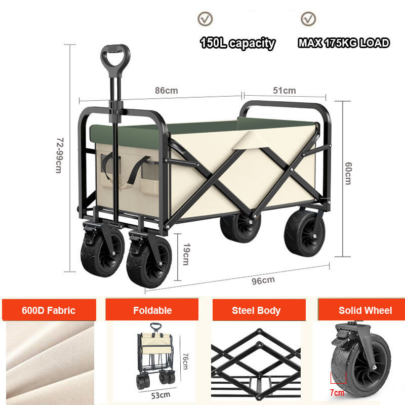 Folding Beach Cart Heavy Duty Folding Wagon 150L