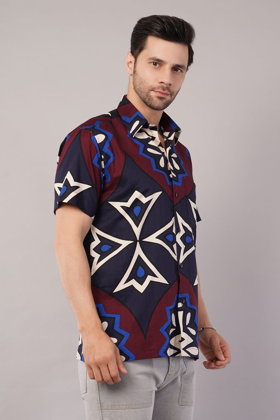Thumbnail: Premium Red Wine Patterned Party Shirt - 40% Off