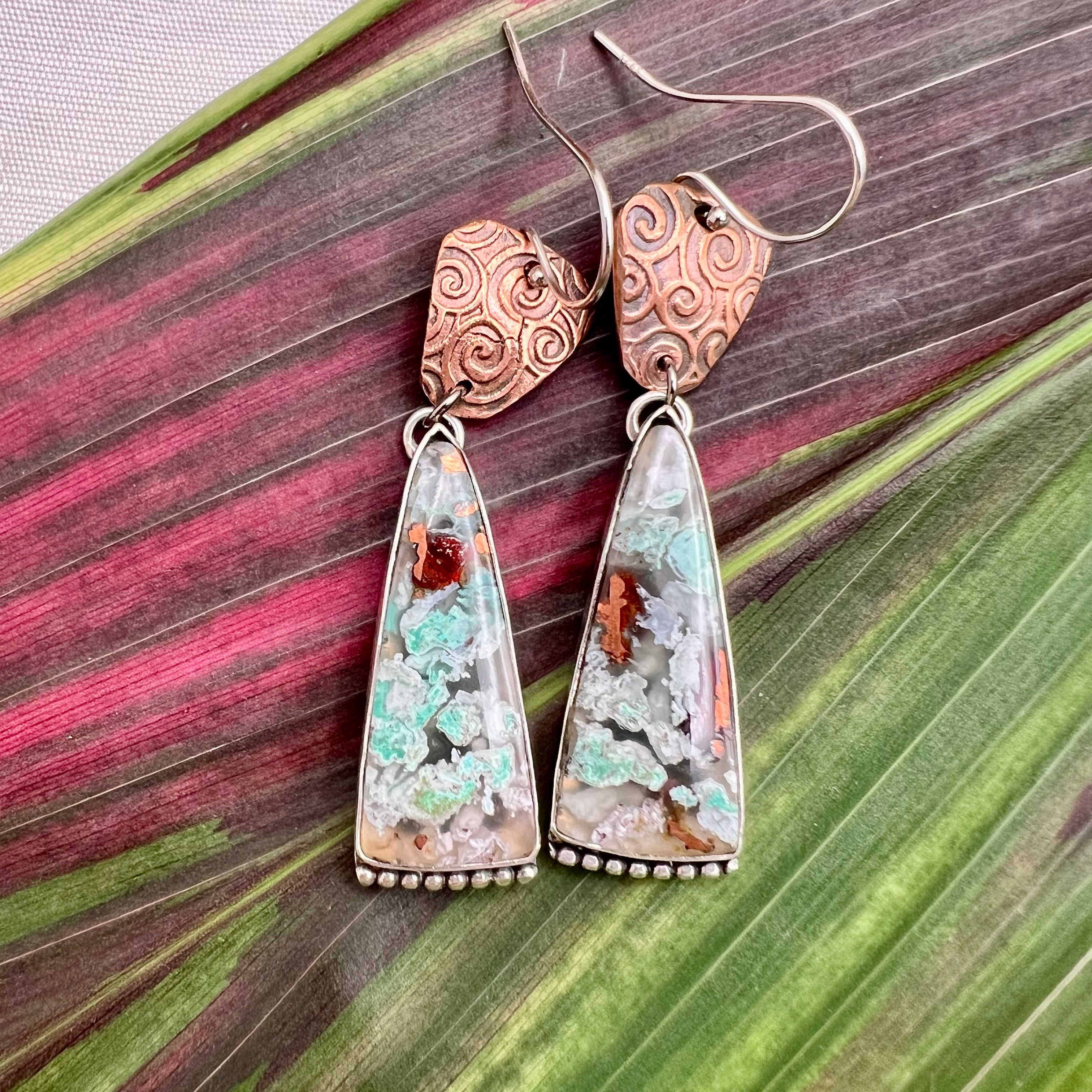 Confetti Chrysocolla and Copper Earrings