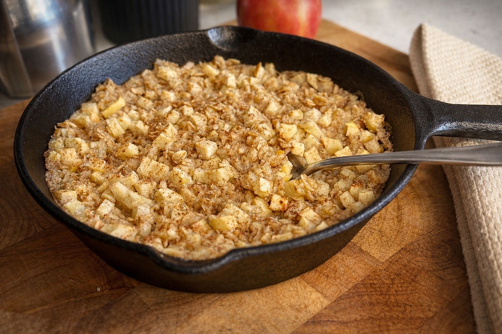 A cozy baked apple oatmeal fresh from the oven, ready to serve