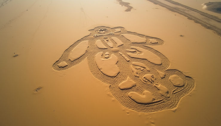 High angle view of a giant monkey figure etched into the Peruvian desert floor