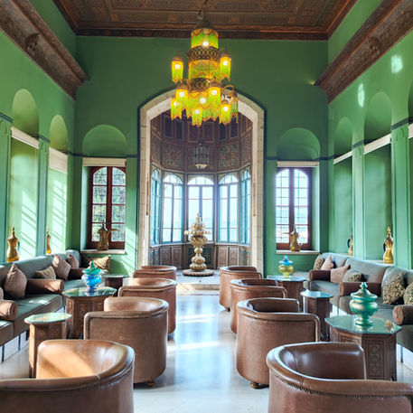 Historic interior room of Mir Amin Palace now used as a coffee and drinks hall