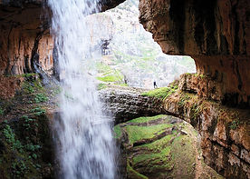 Waterfall inside the Baatara Gorge sinkhole in Lebanon