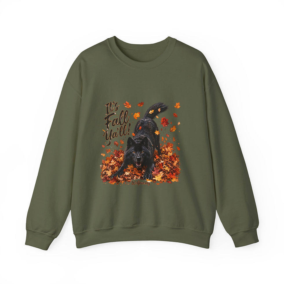Thumbnail: Fall Wolf Crewneck Sweatshirt — "It's Fall Y'all" Wolf in Leaves
