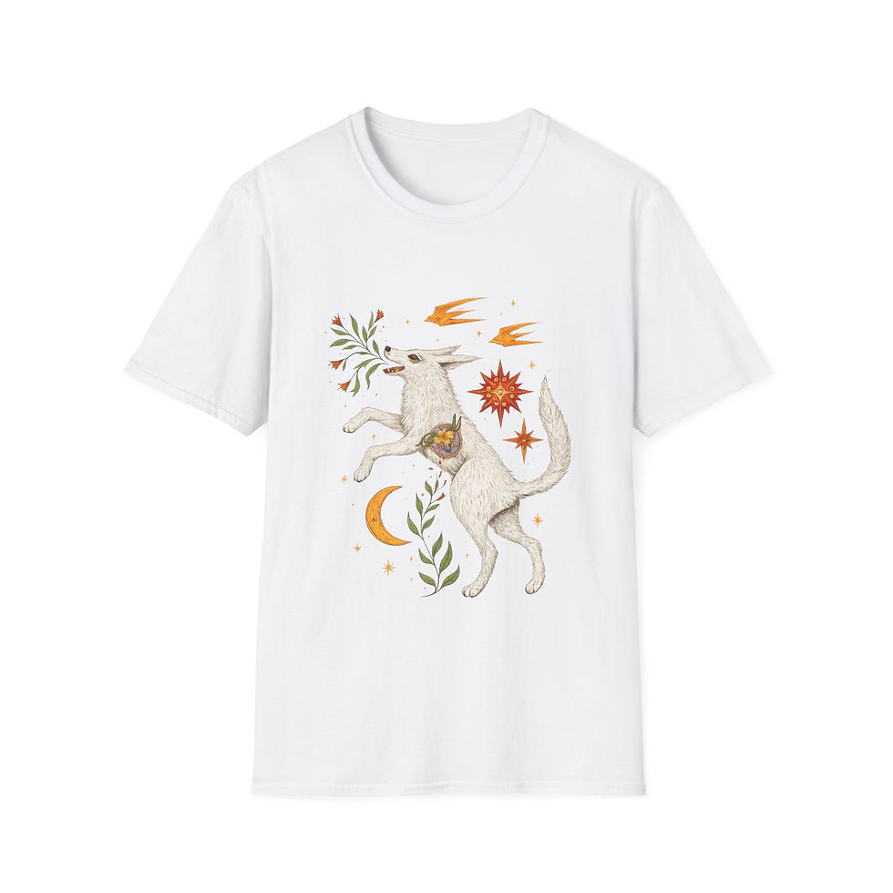 Thumbnail: Celestial Wolf T-Shirt — Whimsical Moon & Stars Nature Tee