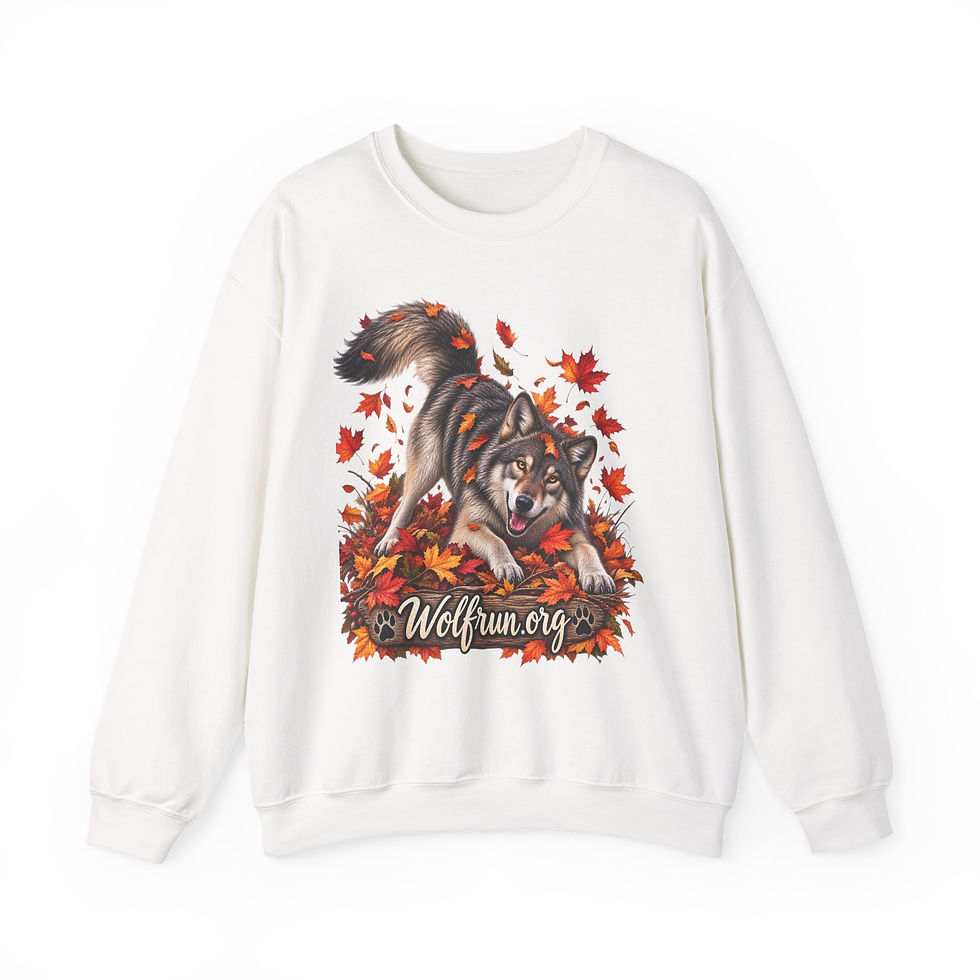 Miniatura: Wolf Fall Crewneck Sweatshirt — Autumn Wolf in Fallen Leaves