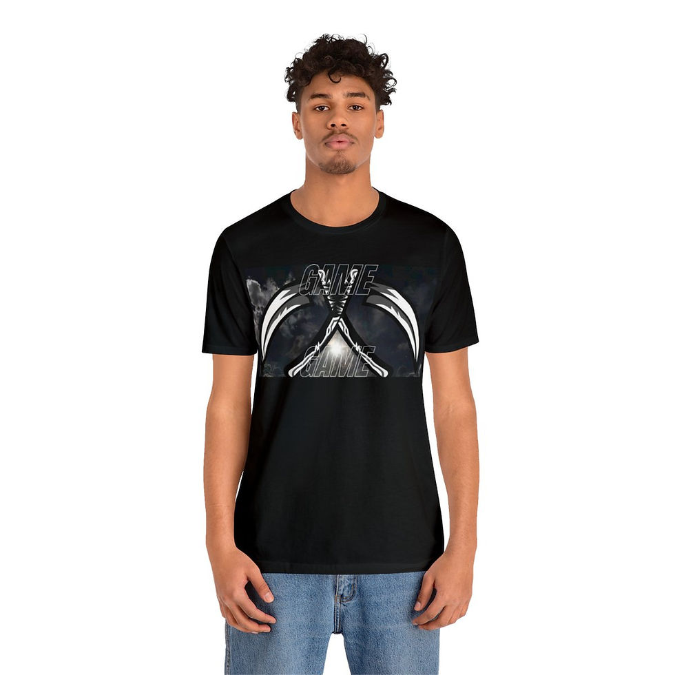 Thumbnail: Level Up Your Style: Game On with Scythes and Cloudy Skies Gamer T-shirt!