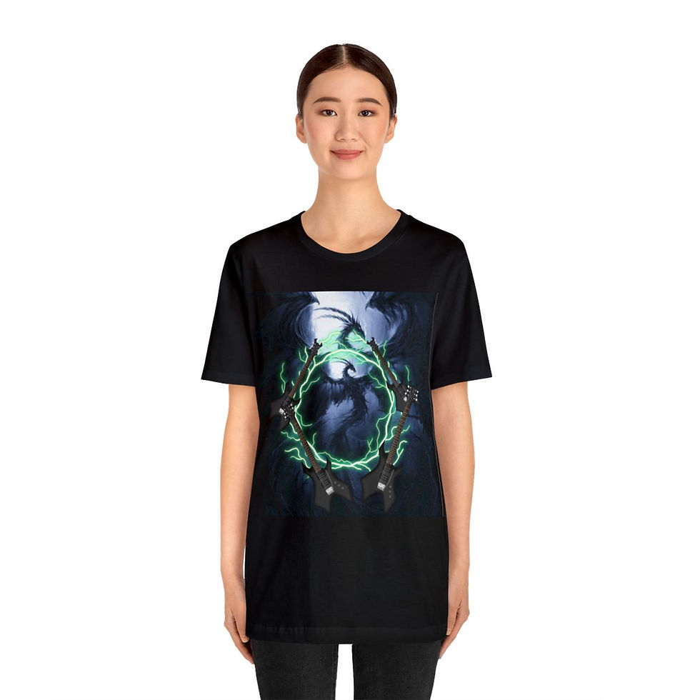 Thumbnail: Unleash the Metal Majesty: Electric Guitars, Phoenix, Lightning Strike T-shirt!