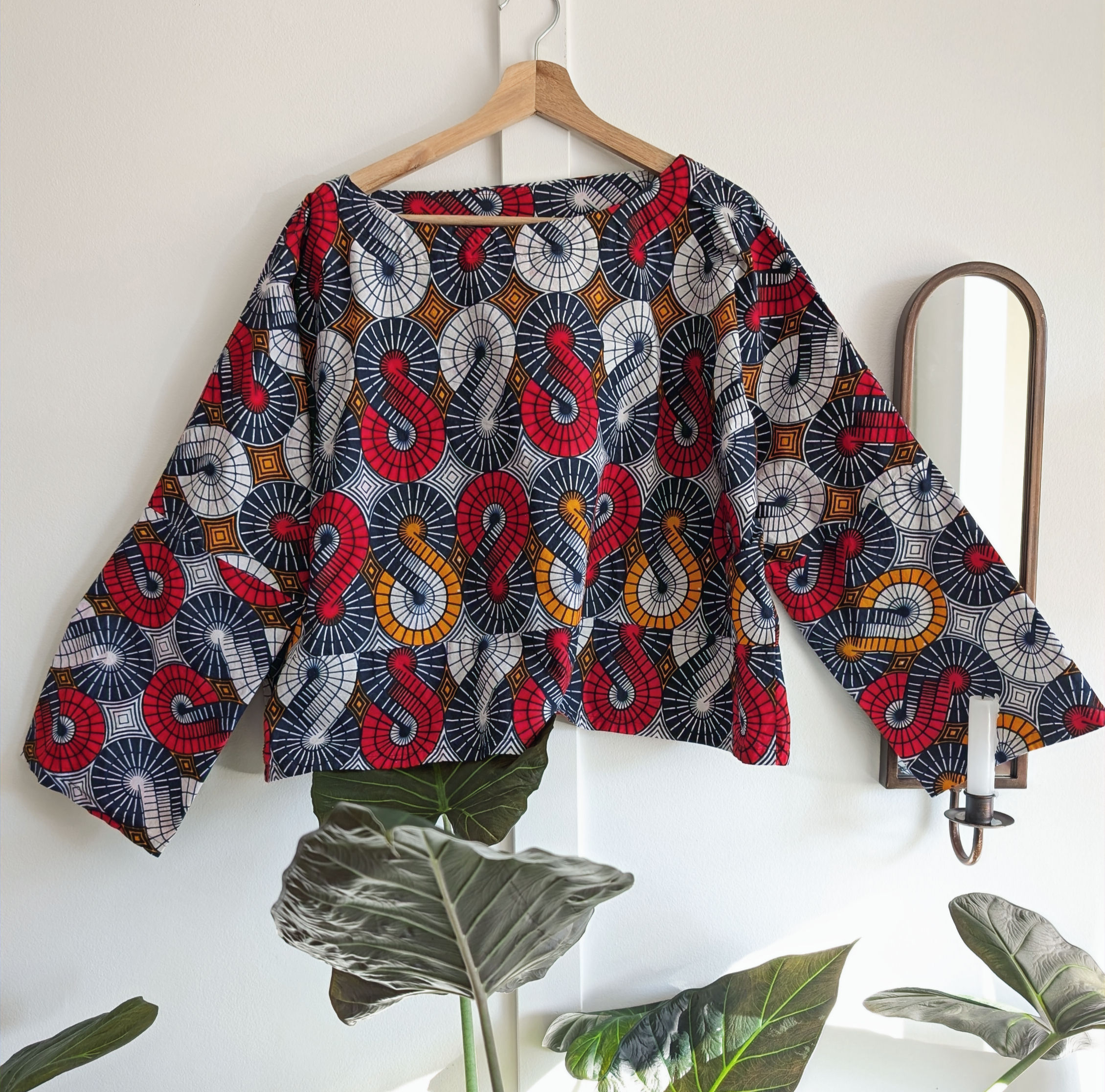African Wax Print Cotton Long-Sleeve Althea Top