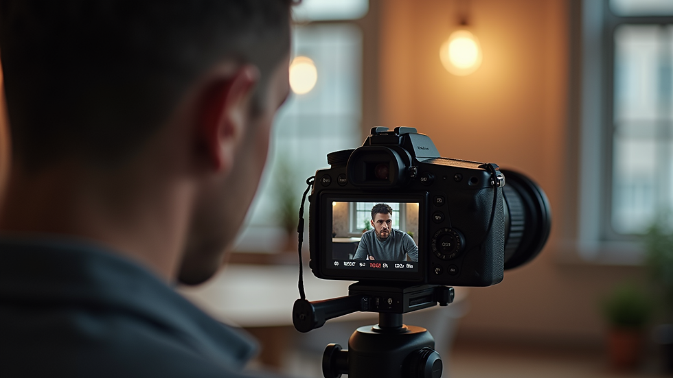 Close-up view of a content creator filming a video for episodic marketing