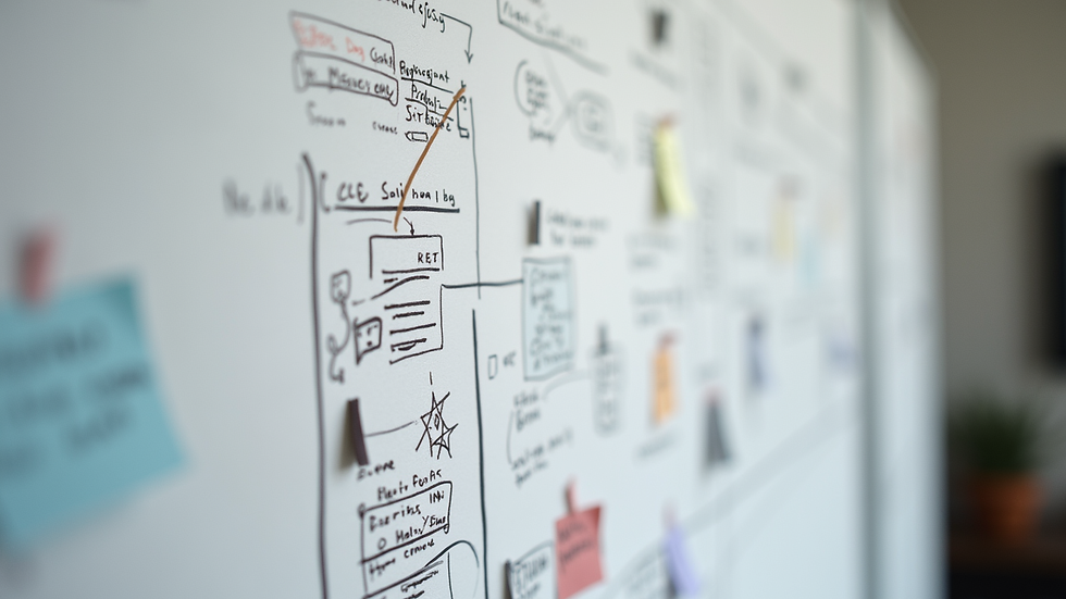 Close-up view of a storyboard with sketches and notes for marketing content