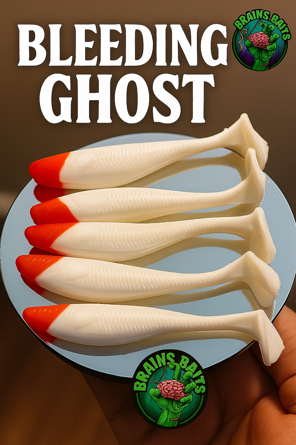 Brains Baits “Bleeding Ghost Shad” – 4” Custom Hand-Poured Swimbaits (Pack of 8,