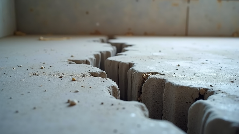 Eye-level view of a cracked concrete foundation in a renovation site
