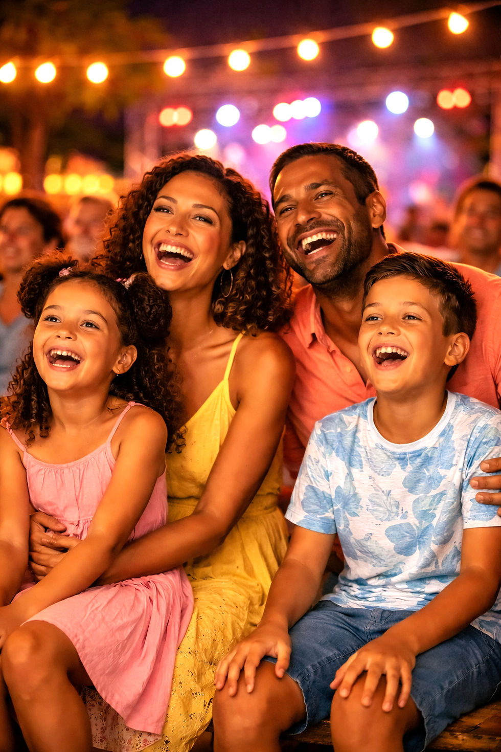 Family enjoying a fun night out in Cyprus with live entertainment and evening atmosphere