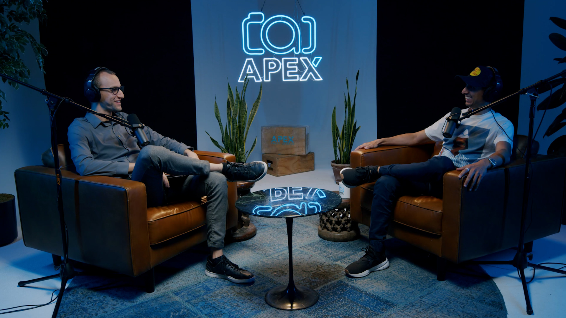 Brown Leather Armchairs Podcast Set