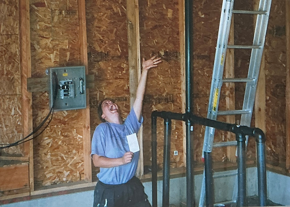 Celebrating my passed plumbing inspection circa 1990s