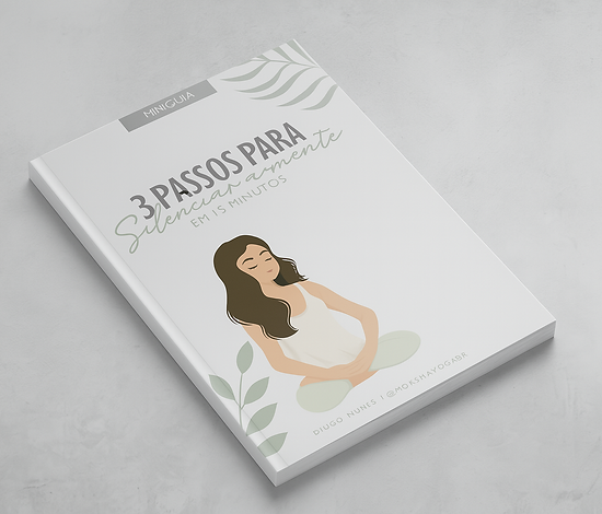 Livro Miniguia 3 Passos Para Silenciarmente em 15 Minutos, ilustração de mulher meditando.