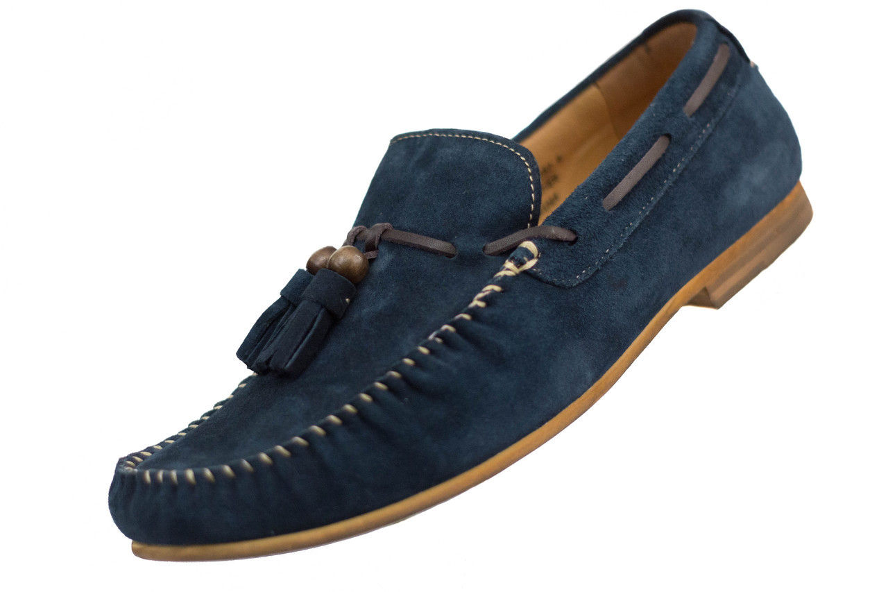 Asher Green Mens Royal Blue Genuine Suede Stitched Tassle Loafer