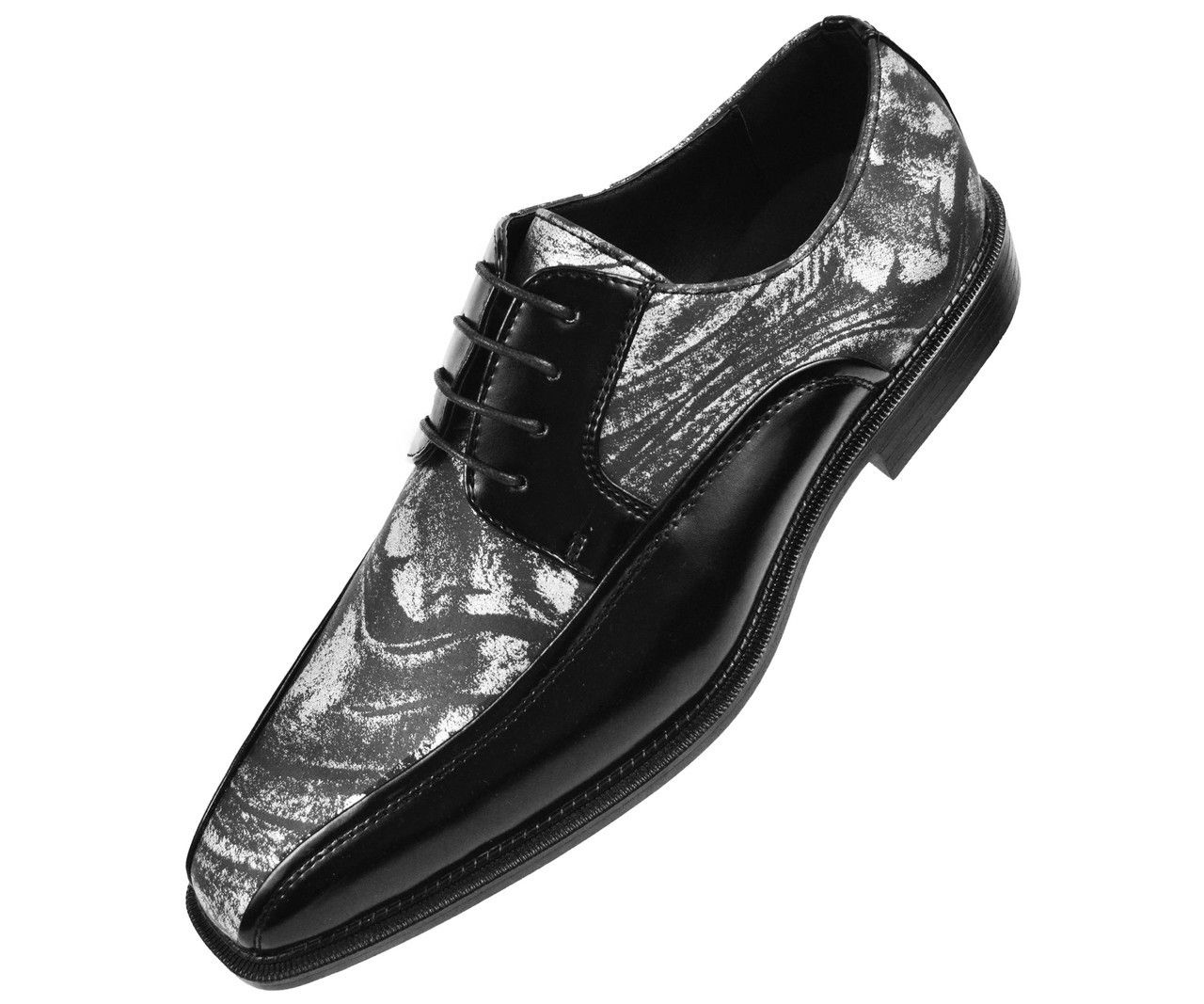 Bolano Mens Metallic Silver Swirl Printed Oxford Tuxedo Dress Shoe