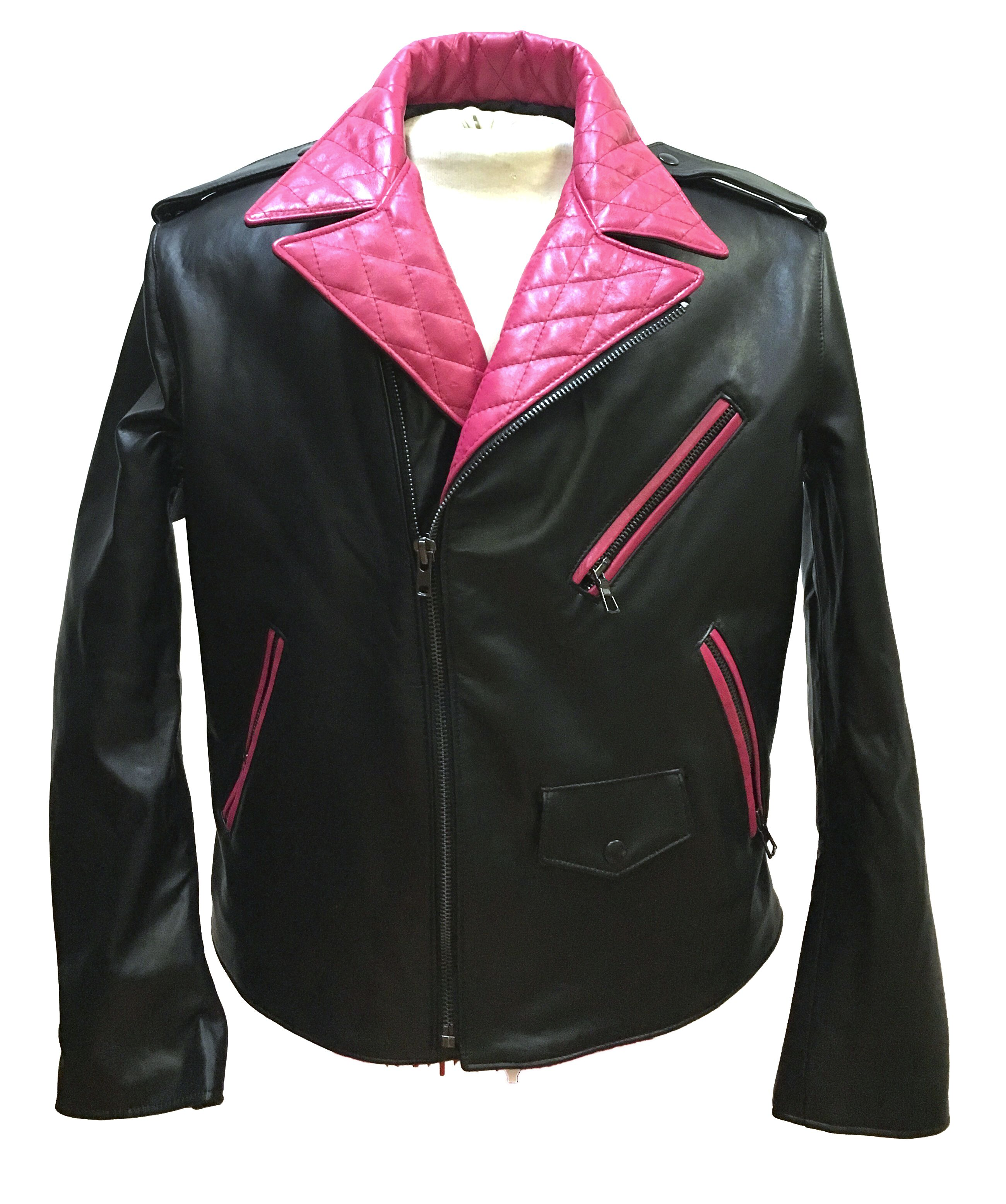 Black/Pink Quilted Jacket, Leather Racing Jacket, Motorcycle Jacket
