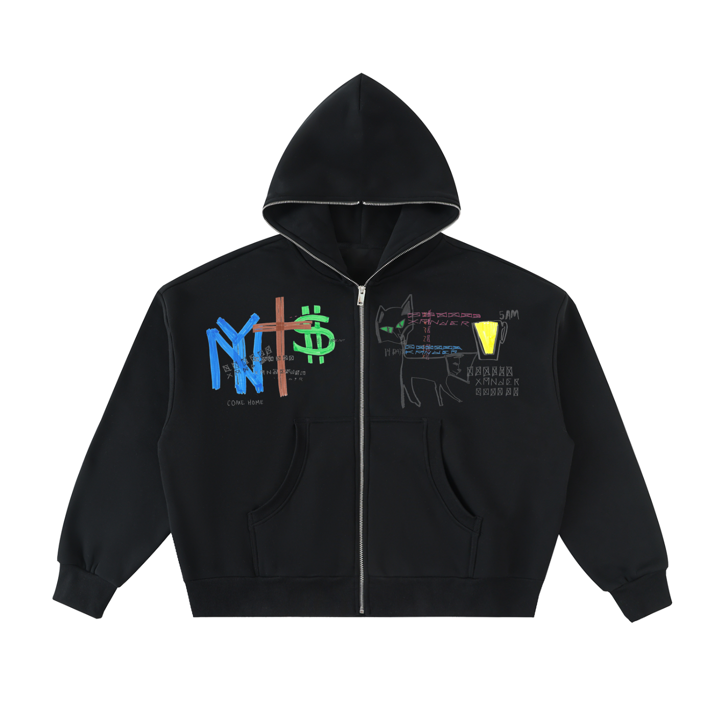 Fleeced Full-Zip Boxy Hoodie