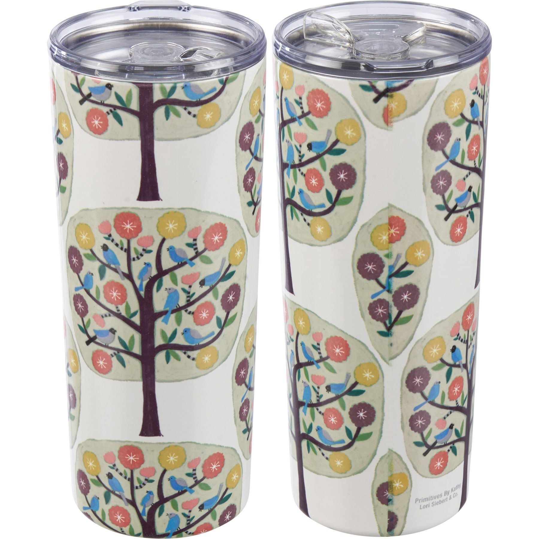 Cream Floral Trees Coffee Tumbler