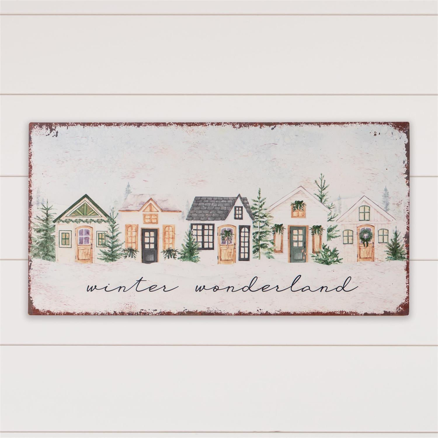 Cozy Winter Cottages Metal Sign