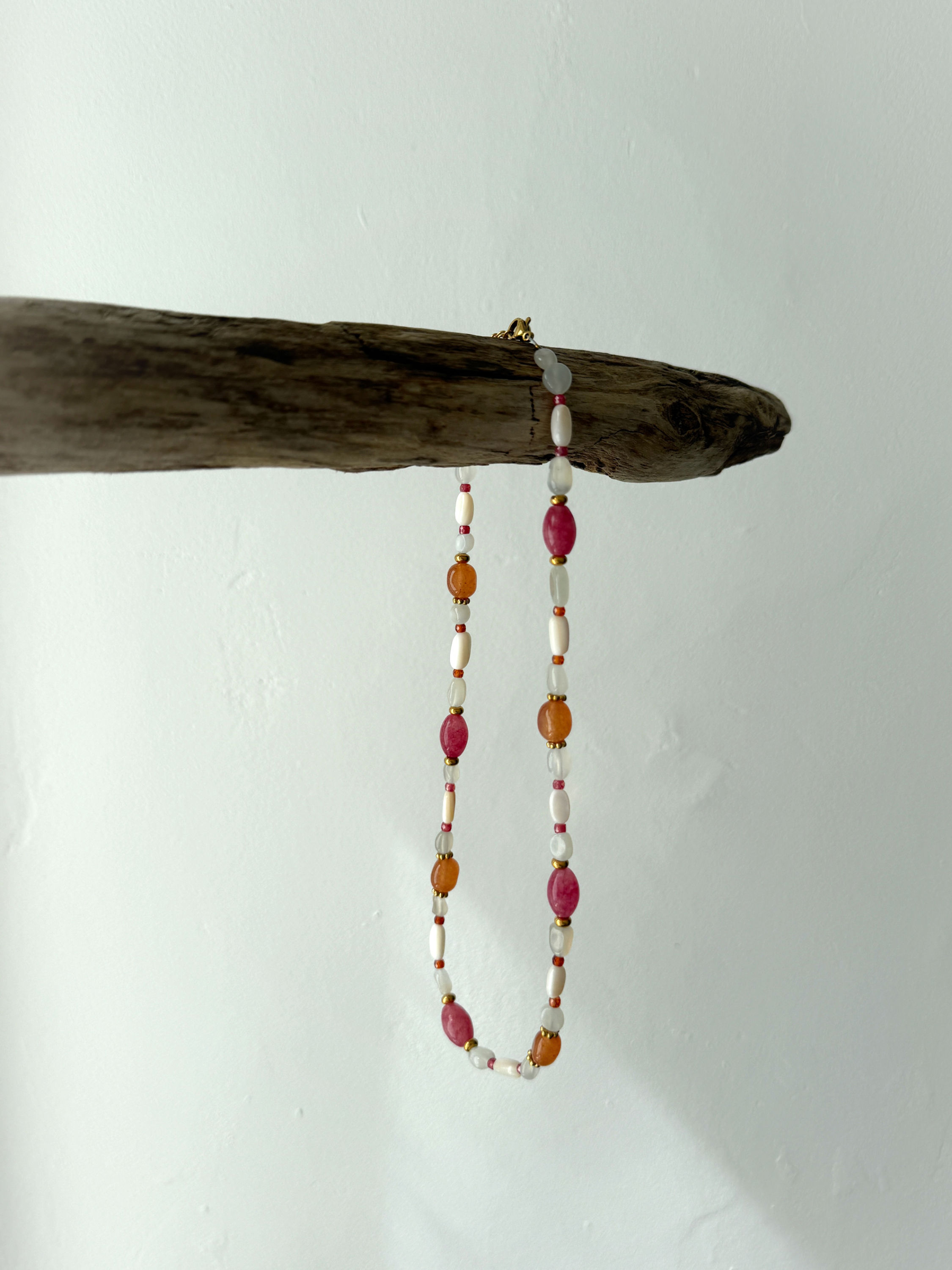 COLLIER Perles Rose Orange