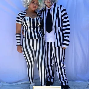 Beetlejuice disfraz, color blanco y negro adulto