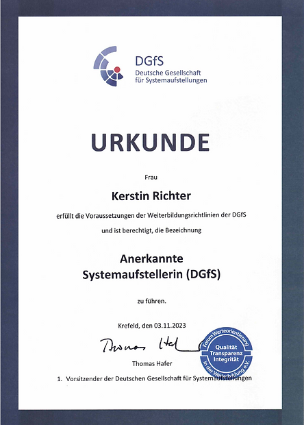 Urkunde Anerkannte Systemaufstellerin