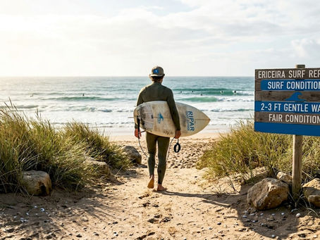 Surfer walking toward Portugal beach coastline