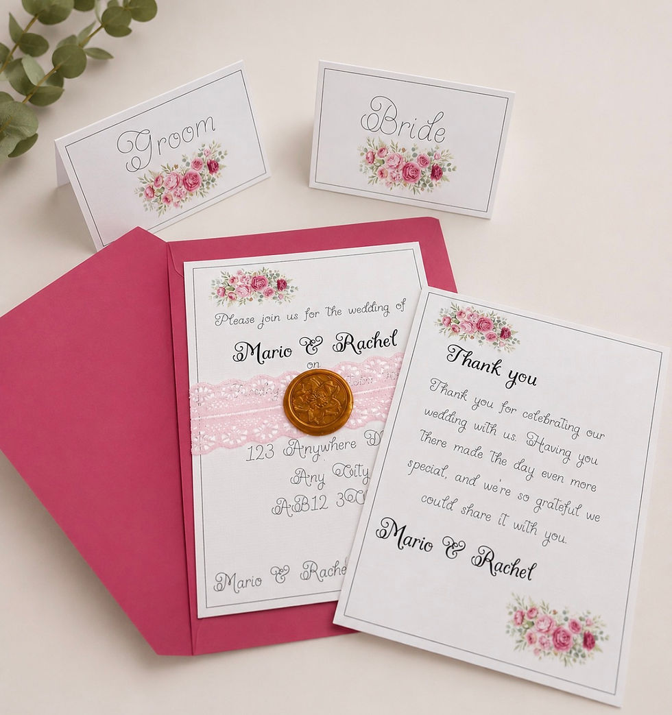 Bespoke pink flower wedding stationery set