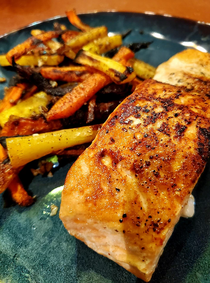 plate of salmon with carrots for a natural boost of vitamin d