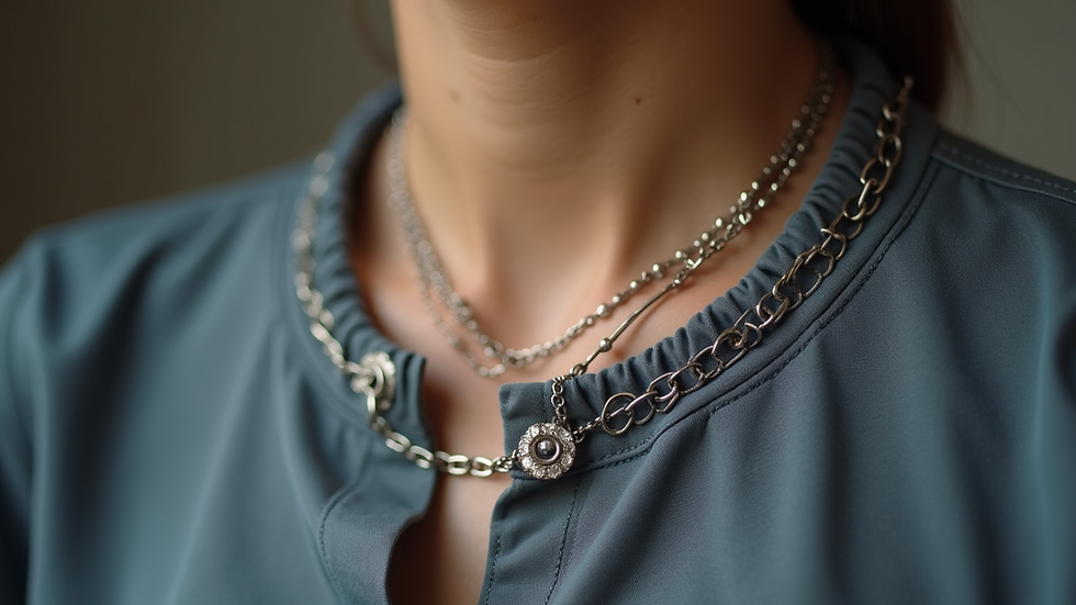 Close-up view of a stainless steel necklace with an anti-tarnish coating