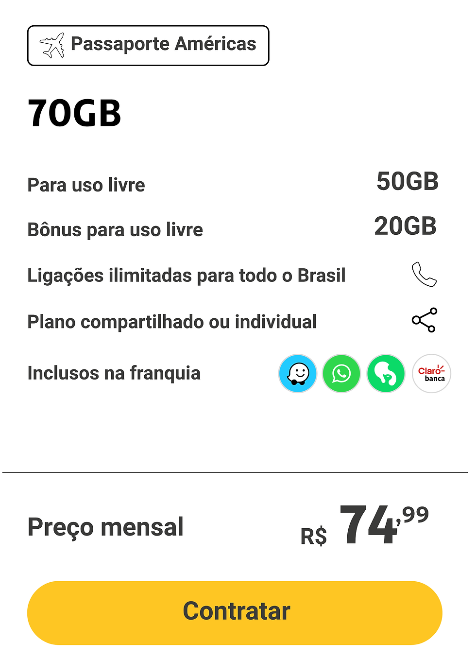 Claro Pós 70GB