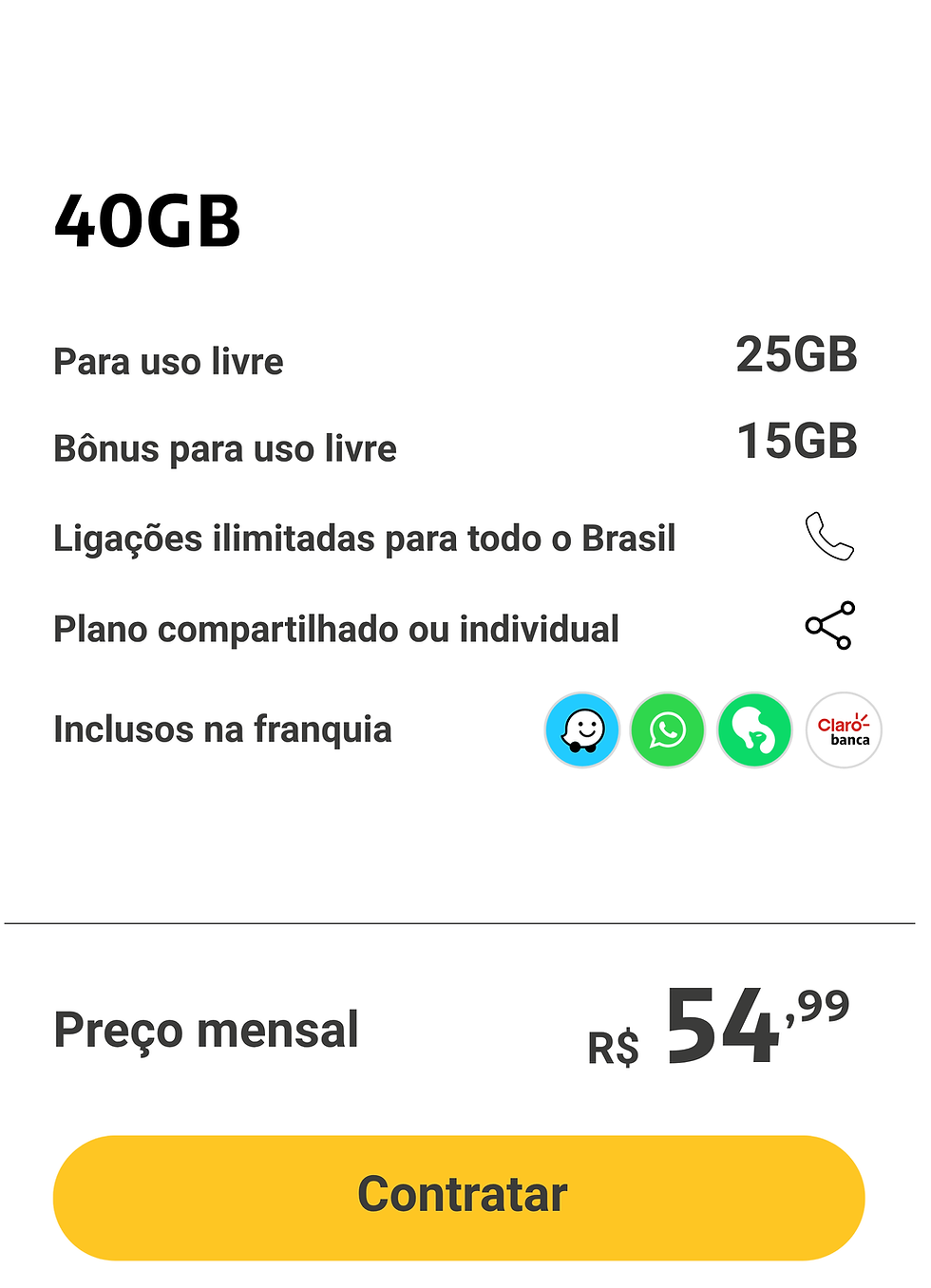 Claro Pós 40GB