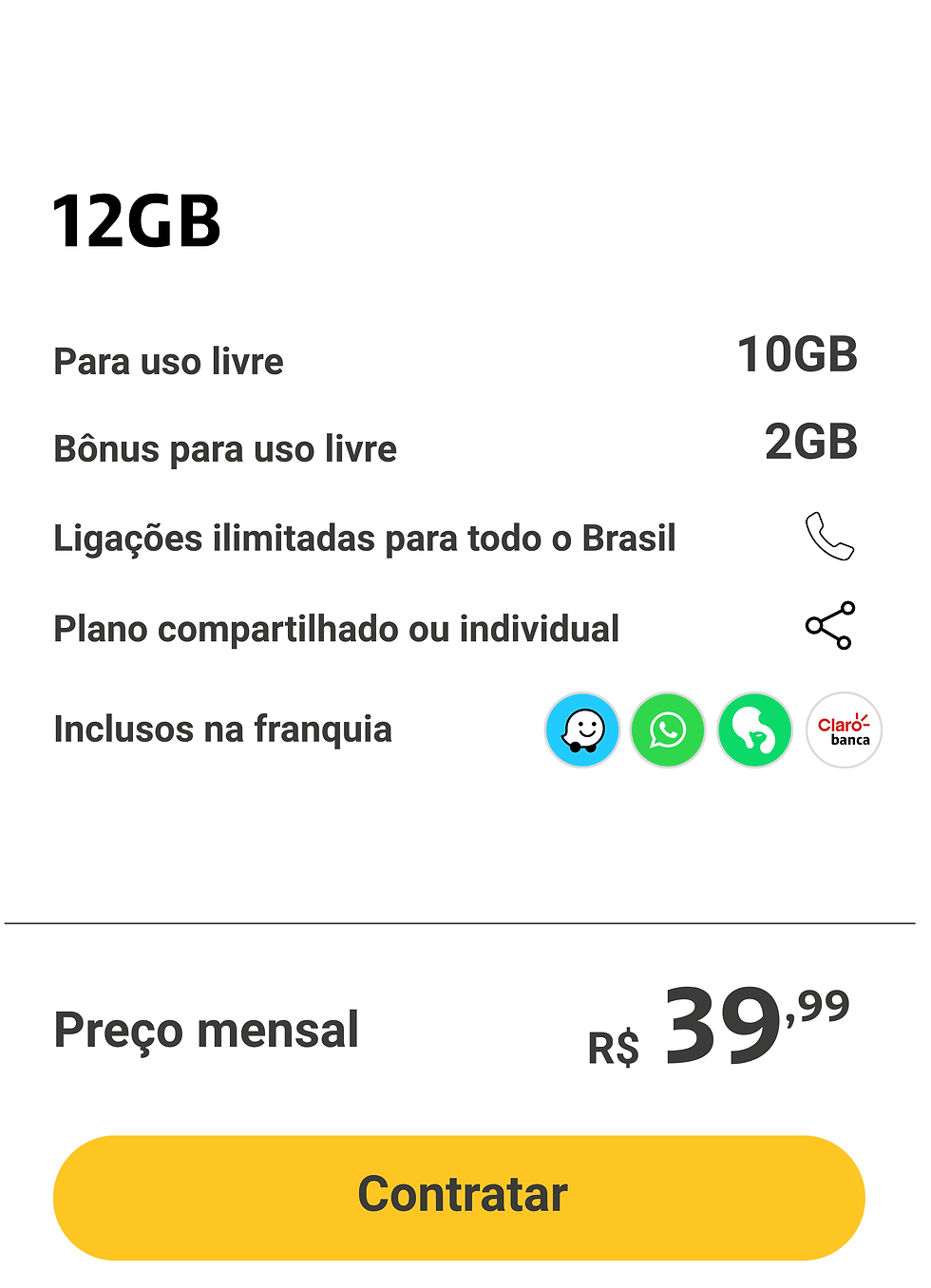 Claro Pós 12GB
